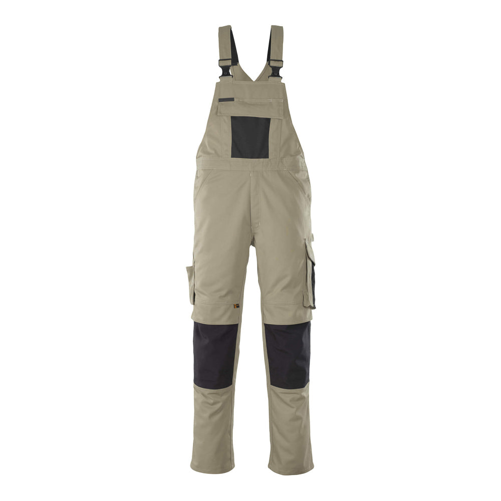 Mascot Safe Unique Leipzig Bib & Brace With Kneepad Pockets - Light Khaki/black