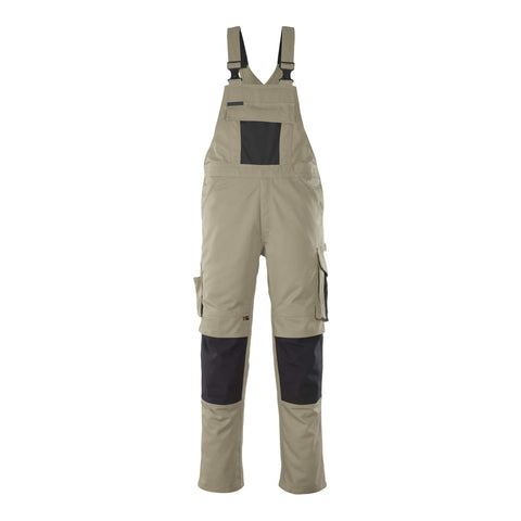 Mascot Safe Unique Leipzig Bib & Brace With Kneepad Pockets - Light Khaki/black