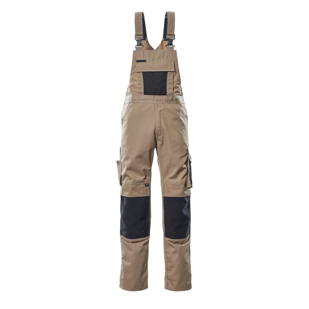 Mascot Safe Unique Augsburg Bib & Brace With Kneepad Pockets - Light Khaki/black