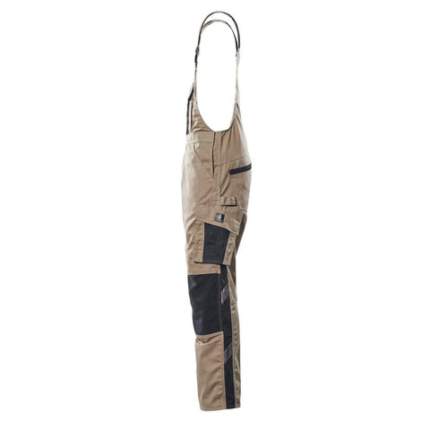 Mascot Safe Unique Augsburg Bib & Brace With Kneepad Pockets - Light Khaki/black