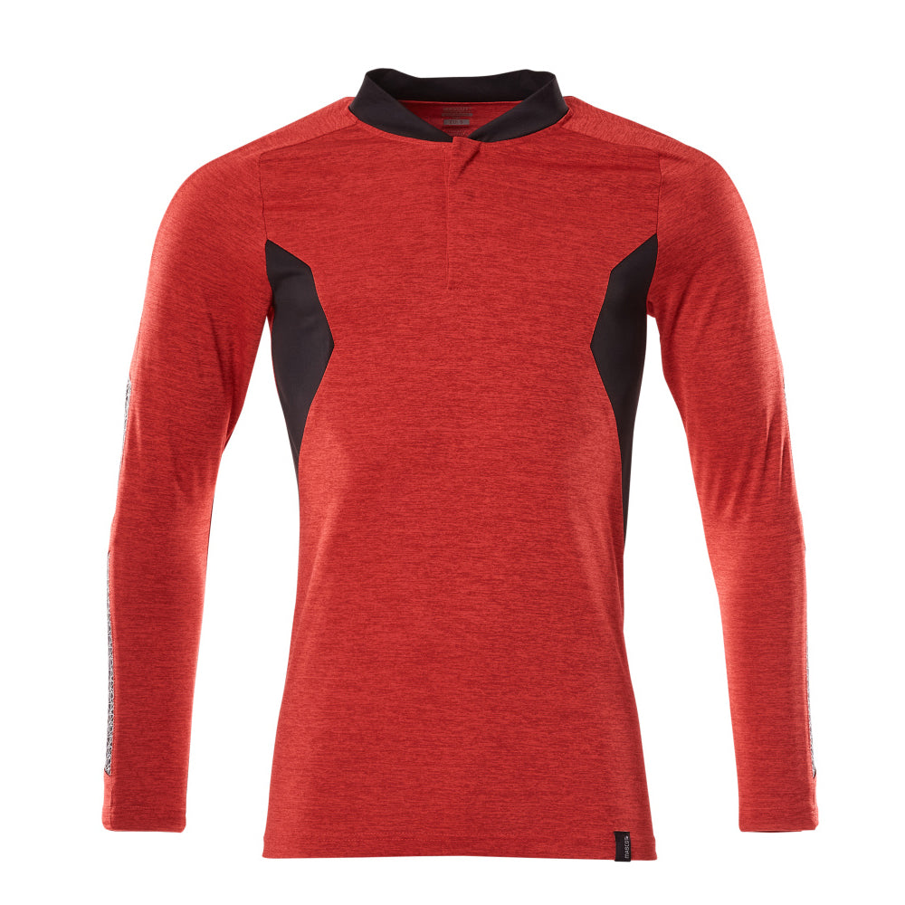 Mascot Accelerate 18081 Polo Shirt Long-sleeved Traffic Red Flecked Black