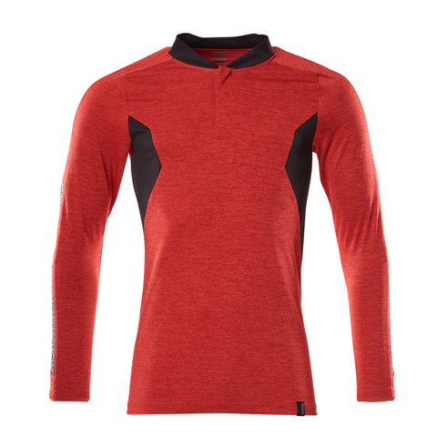 Mascot Accelerate 18081 Polo Shirt Long-sleeved Traffic Red Flecked Black