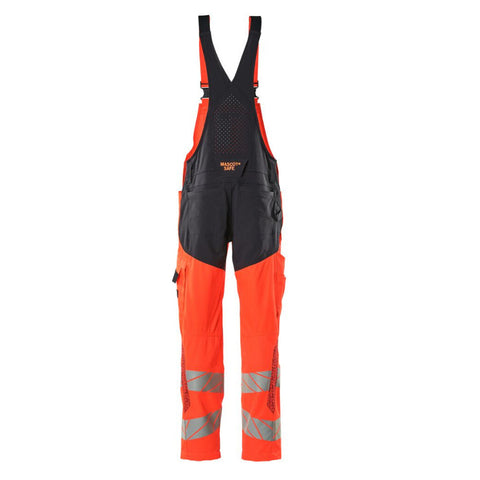 Mascot Accelerate 19569 Bib & Brace With Kneepad Pockets Hi-Vis Red Dark Navy