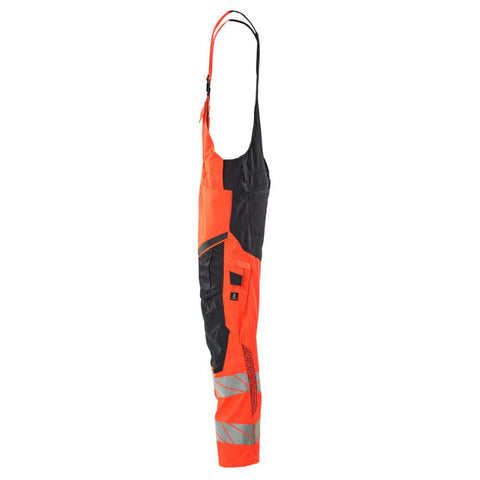 Mascot Accelerate 19569 Bib & Brace With Kneepad Pockets Hi-Vis Red Dark Navy