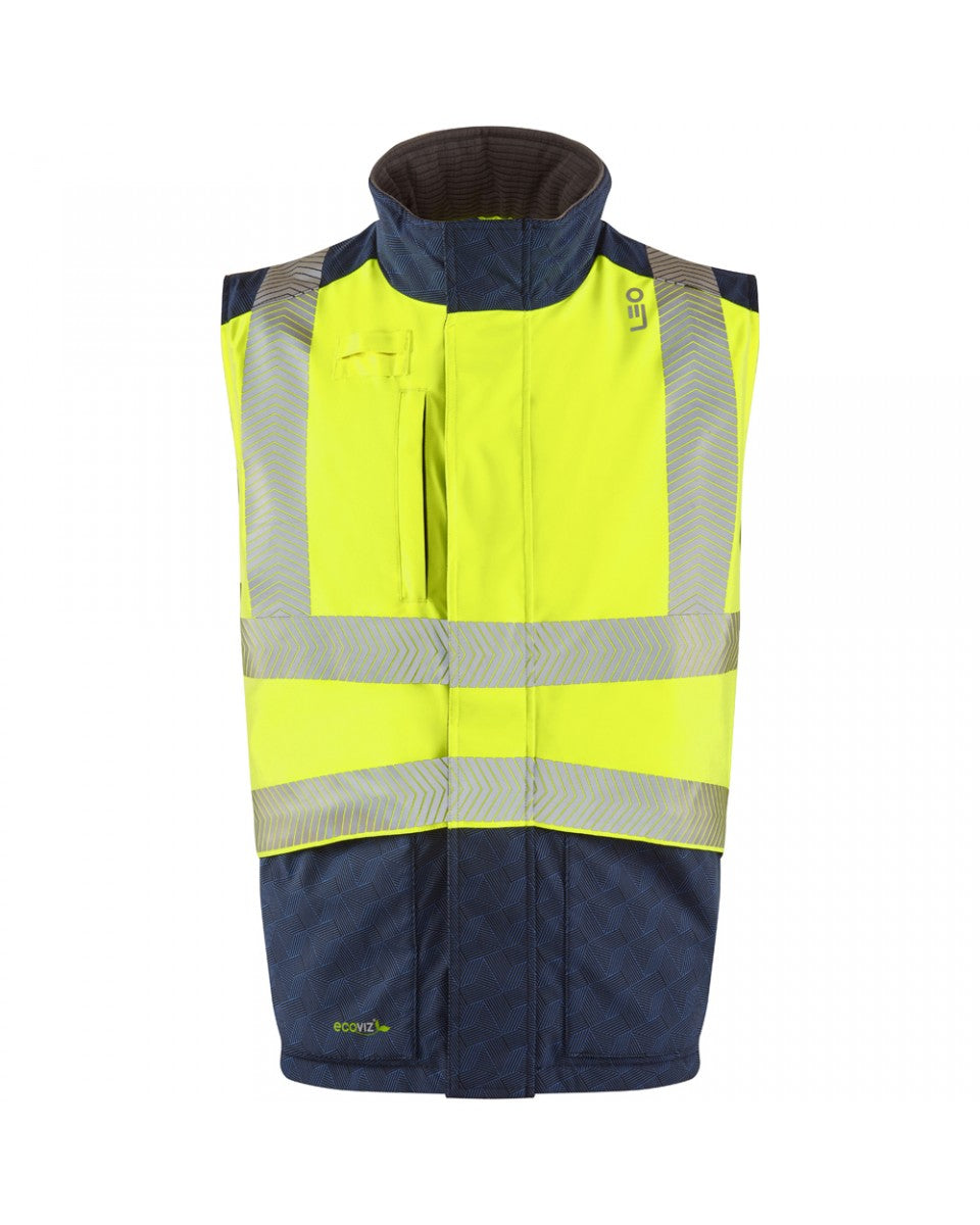 Leo Workwear Halsinger Hi Vis Yellow/Navy Class 1 Body Warmer