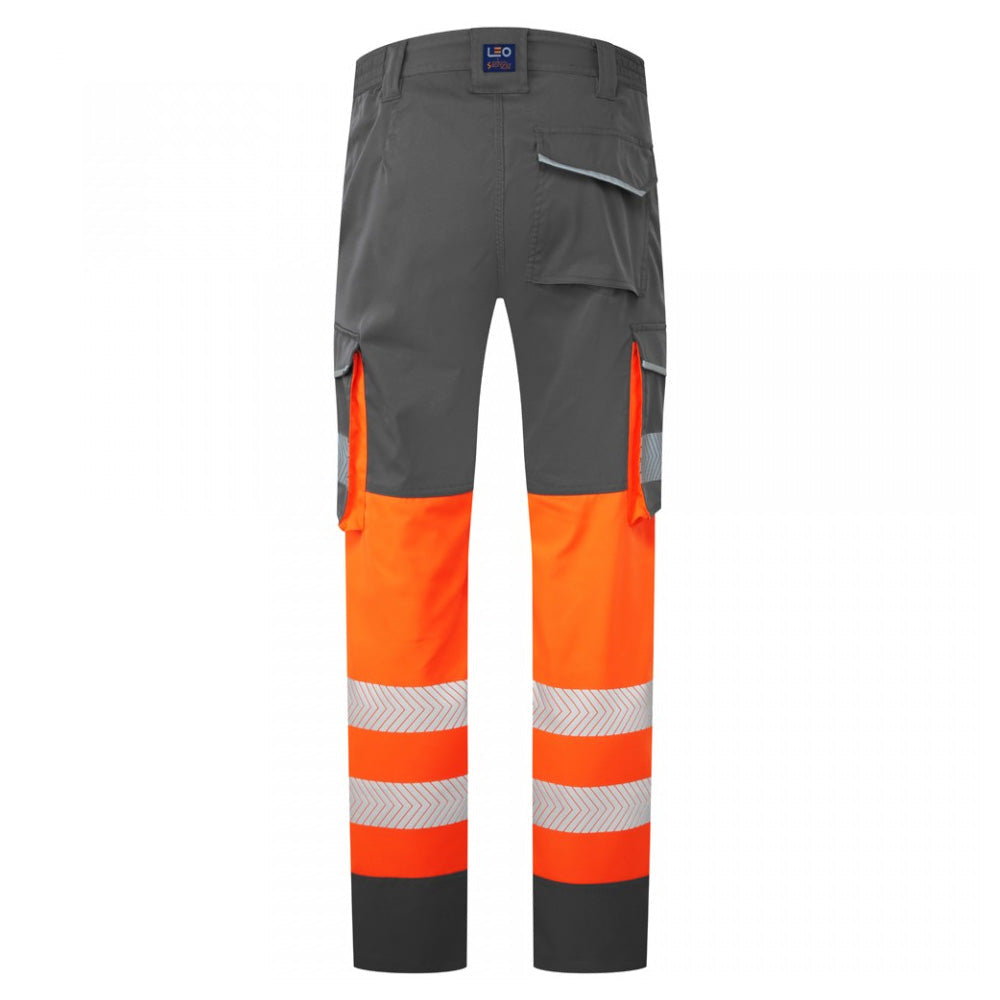 Leo Workwear Winsford Hi-Vis Orange / Grey Stretch Cargo Trousers