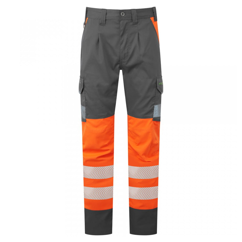 Leo Workwear Winsford Hi-Vis Orange / Grey Stretch Cargo Trousers