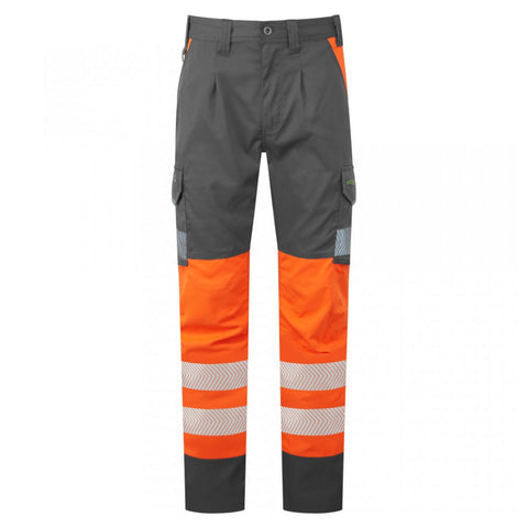 Leo Workwear Winsford Hi-Vis Orange / Grey Stretch Cargo Trousers