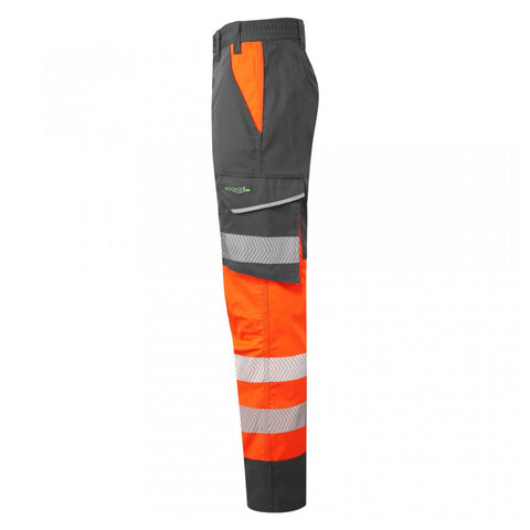 Leo Workwear Winsford Hi-Vis Orange / Grey Stretch Cargo Trousers