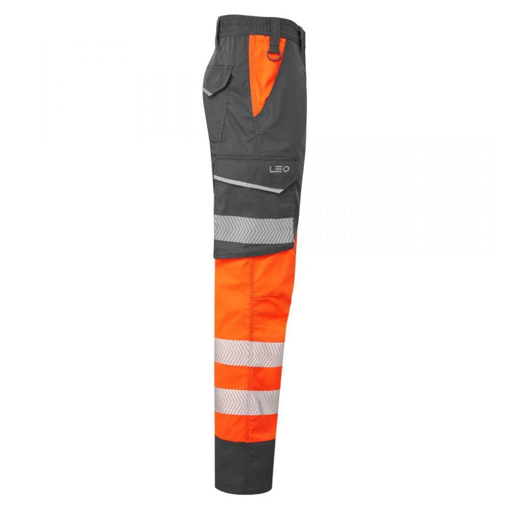 Leo Workwear Winsford Hi-Vis Orange / Grey Stretch Cargo Trousers