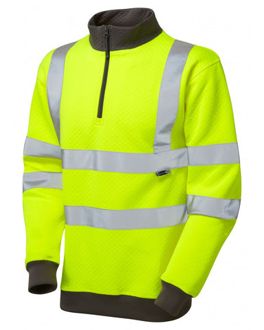 Leo Workwear Brynsworthy Class 3 Yellow Hi Vis 1/4 Zip Sweatshirt