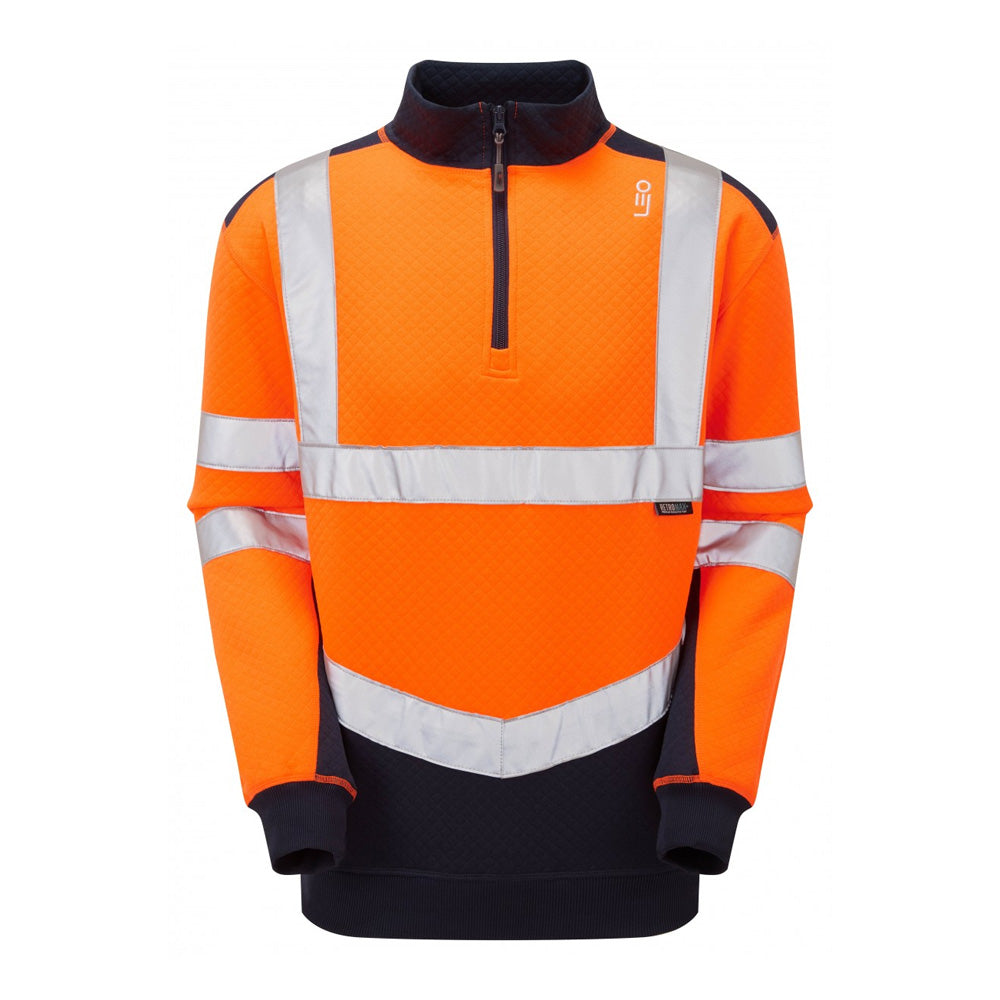 Leo Workwear Tapeley Class 2 Hi-Vis Orange 1/4 Zip Sweatshirt