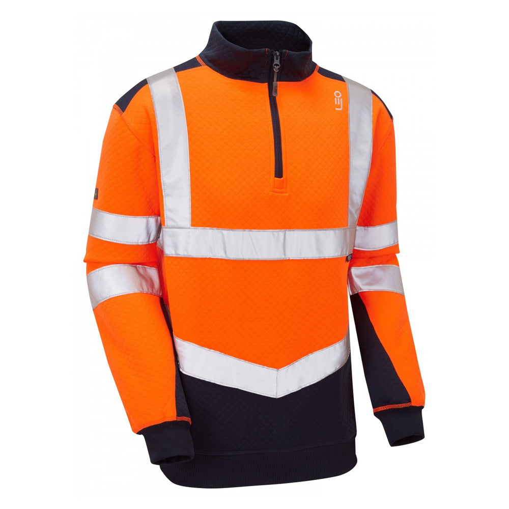 Leo Workwear Tapeley Class 2 Hi-Vis Orange 1/4 Zip Sweatshirt
