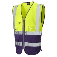 Leo Workwear Lynton Hi-Vis Yellow/Purple Superior Waistcoat