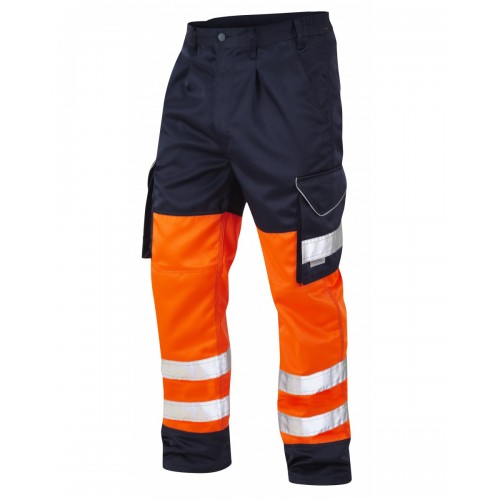 Leo Workwear Bideford Class 1 Orange/Navy Hi Vis Work Trousers
