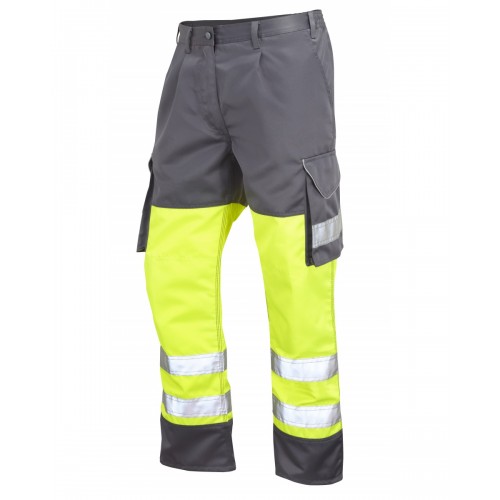 Leo Workwear Bideford Class 1 Yellow/Grey Hi Vis Work Trousers