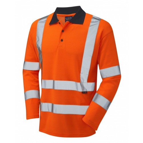 Leo Workwear Swimbridge Class 3 GO/RT Orange Poly/Cotton Sleeved Polo Shirt