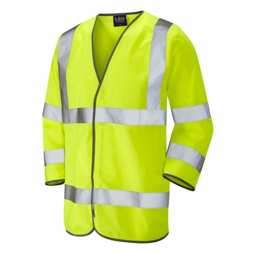 Leo Workwear Forches Class 3 Yellow Hi Vis 3/4 Length Sleeved Waistcoat 