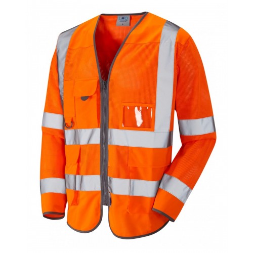 Leo Workwear Burrington Class 3 Orange CoolViz Hi Vis Sleeved Waistcoat