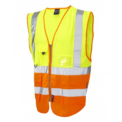 Leo Workwear Lynton Class 2 Hi Vis Yellow/Orange Superior Waistcoat
