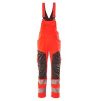 Mascot Accelerate 19569 Bib & Brace With Kneepad Pockets Hi-Vis Red Dark Anthracite