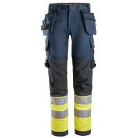 Snickers 6274 ProtecWork Class 1 Hi-Vis Yellow / Navy Stretch Trousers Holster Pockets