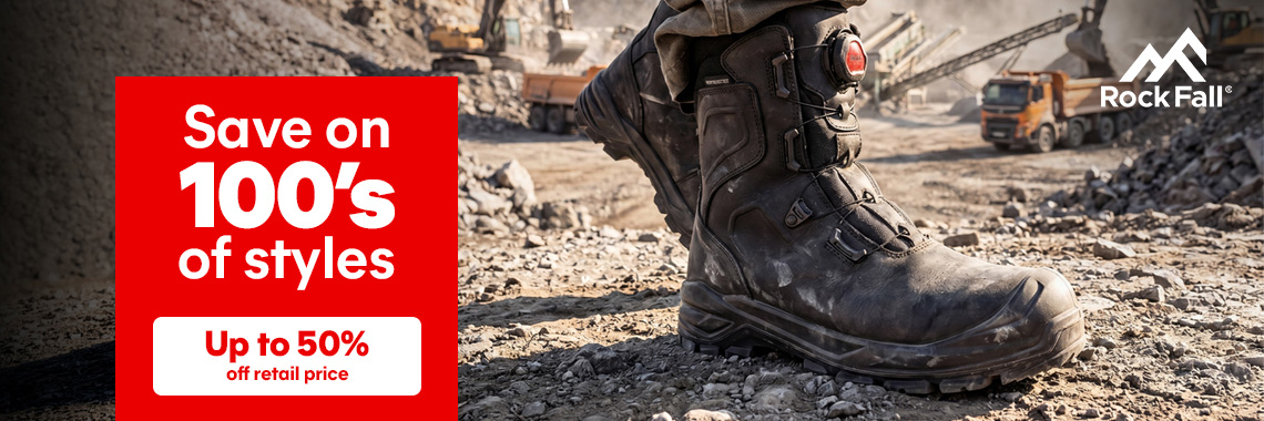 SAVE up to 50% off Rockfall safety footwear!